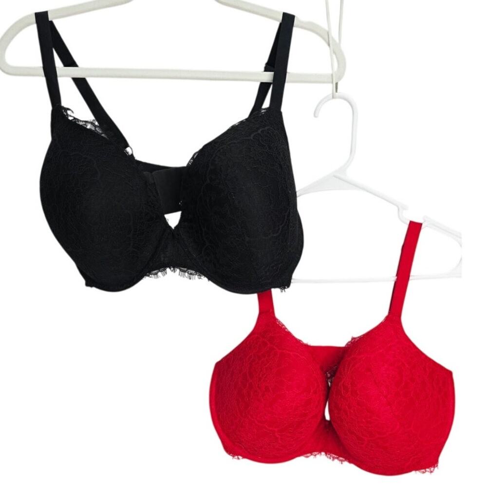 2 Victoria's Secret Dream Angels Bras 38G/G85 Red -Black Lace Underwire Sexy